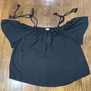 Womens Semi Sheer Tie Cold-Shoulder Black Blouse Size 0